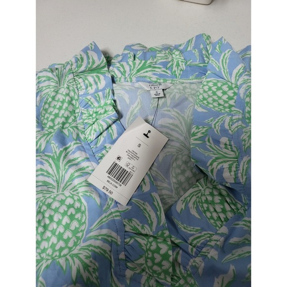 Crown & Ivy Summer Sleeveless Dress Pineapple Print Ruffle Neck Casual Size S - Picture 7 of 8